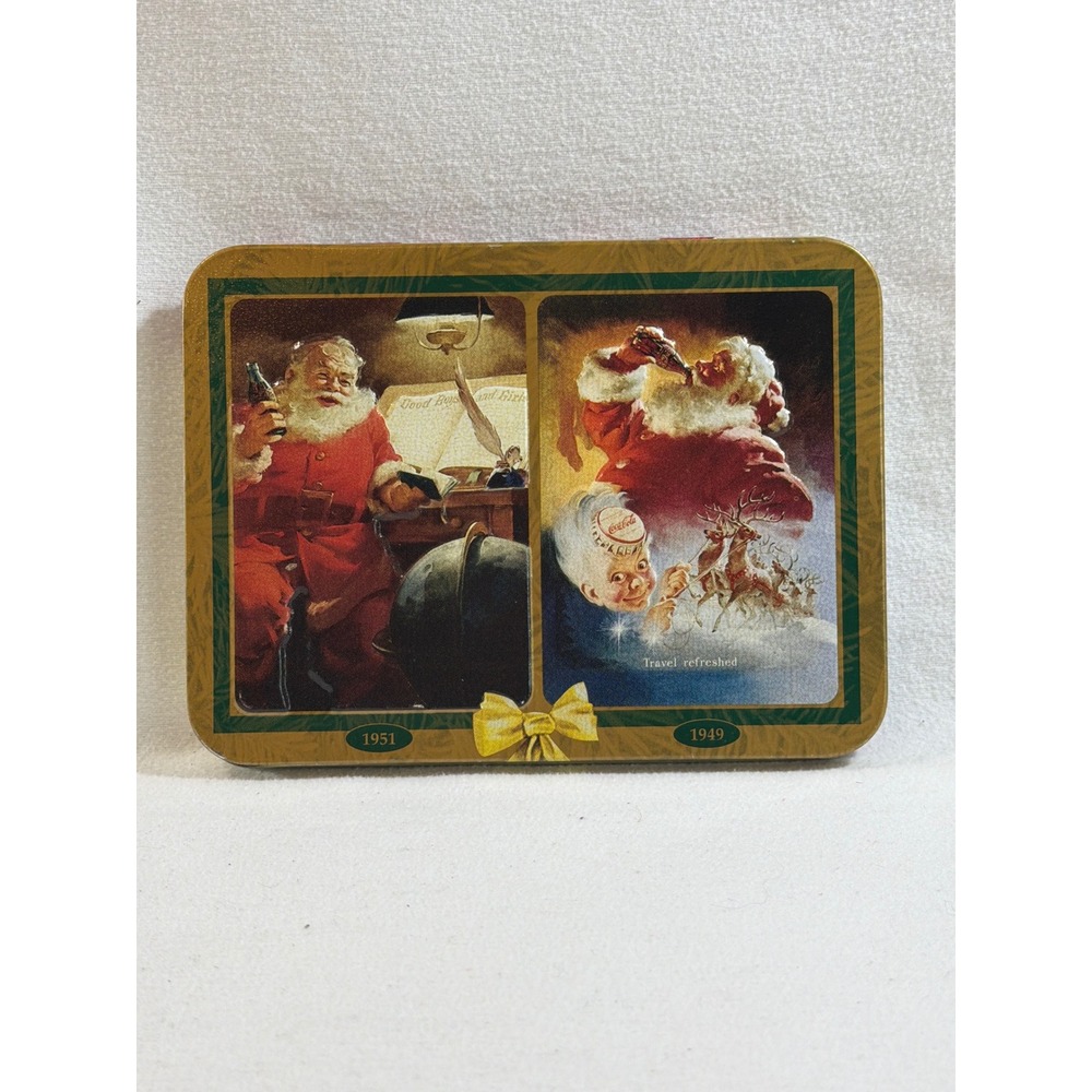 Incomplete VTG 1997 Coca-Cola Playing Cards Double Deck Santa Claus Tin Set READ